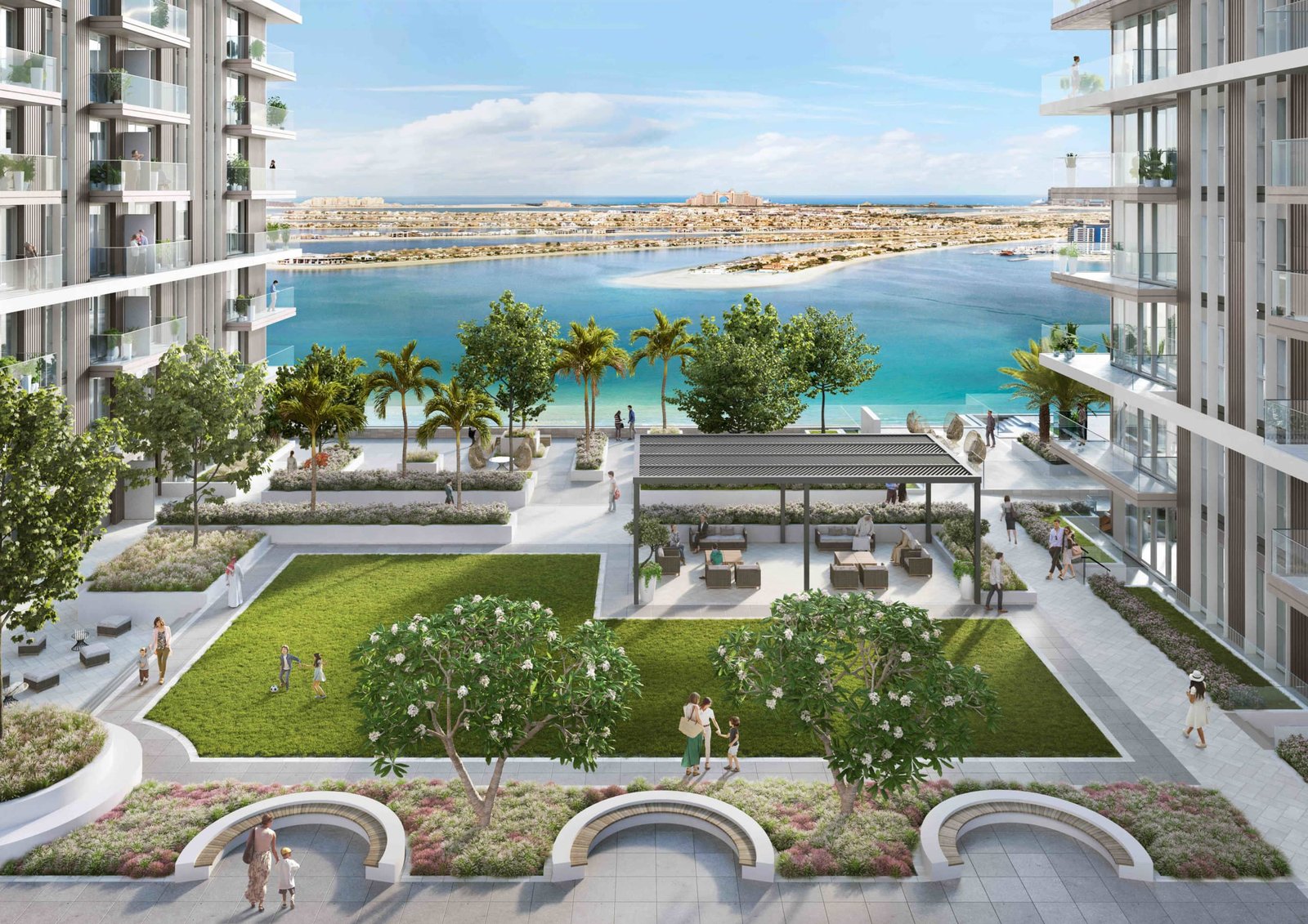 Emaar Beachfront waterfront towers and marina views in Dubai Harbour